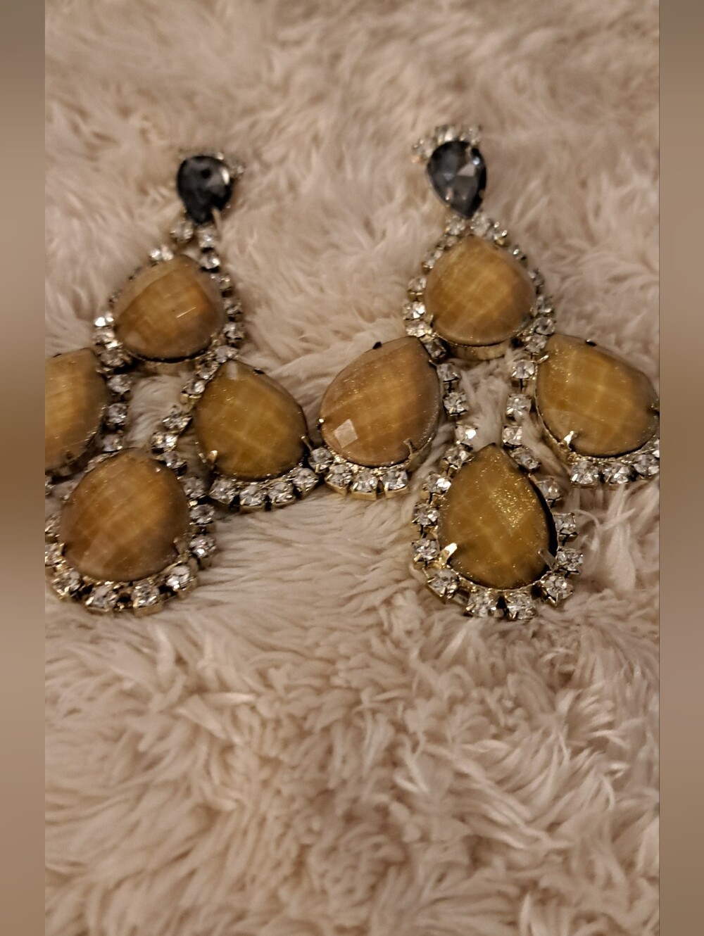 Beautiful Chandelier Teardrop Earrings in Honey Yellow with Greyis Crystal Halo